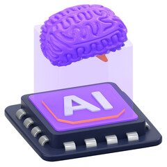 Artificial Intelligence Concept: A striking visual representation of artificial intelligence, featuring a stylized brain atop a computer chip, set against a minimalistic backdrop.