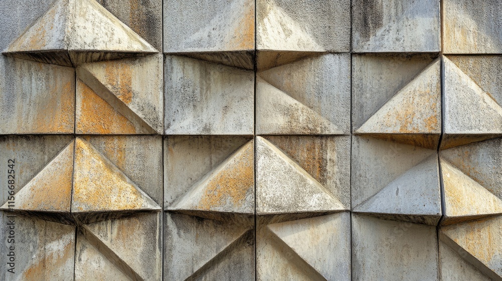 Aufkleber Textured concrete wall with three-dimensional triangular shapes creating a dynamic architectural pattern and abstract design in neutral tones