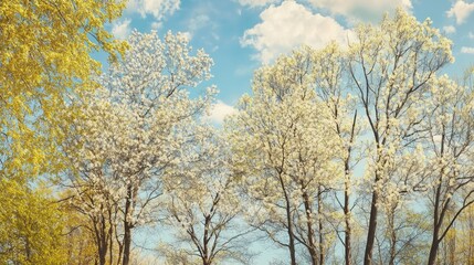Blossoming trees under a blue sky in spring showcasing the beauty of nature and the vibrancy of seasonal changes.