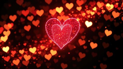 Red heart background, Glowing Heart with Sparkling Light Particles