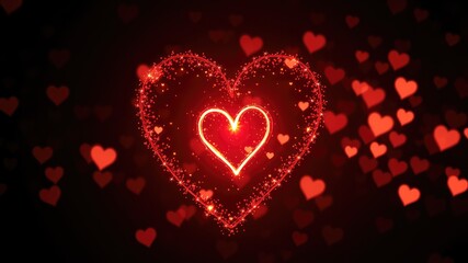 Red heart background, Glowing Heart with Sparkling Light Particles