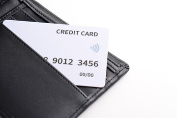 Credit cards in wallet isolated on white background