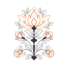 Mughal decorative ornamental floral. Vintage intricate traditional mughal style with flowers and foliage.