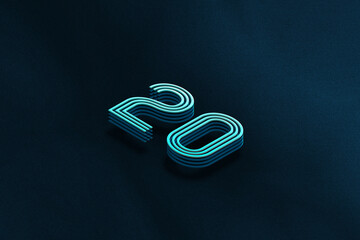 Blue Isometric layer 3d text effect of number 20 on blue background.