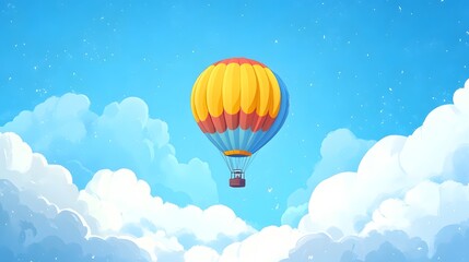 Fototapeta premium Colorful Hot Air Balloon Soaring Through Fluffy Clouds