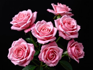 Naklejka premium Beautiful Pink Roses Bouquet Closeup Dark Background Floral Flowers Romance