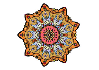 Orange blue with pink blossom mandala