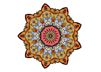 Orange blue with pink blossom mandala