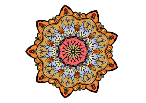 Orange blue with pink blossom mandala