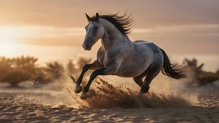 Horse Hooves Creating a Burst of Sand in the Desert,Horse Hooves Creating a Burst of Sand in the Desert,Generative Ai
