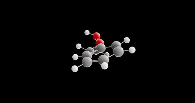 Phenoxyethanol molecule, rotating 3D model of primary alcohols, looped video on a black background