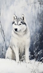 Naklejka premium Dog handsome on the snow,generation AI