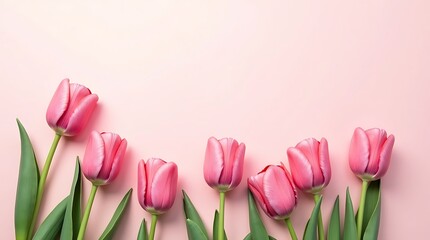 Fototapeta premium Elegant Pink Tulips on Soft Pastel Background – Minimalist Spring Floral Design