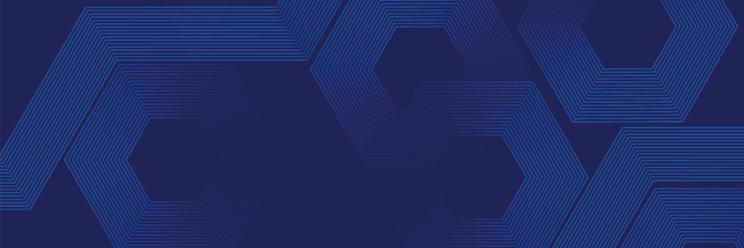 Digital abstract background with hexagon lines on blue background. Futuristic digital network line art design for poster, flyer, cover, website, banner