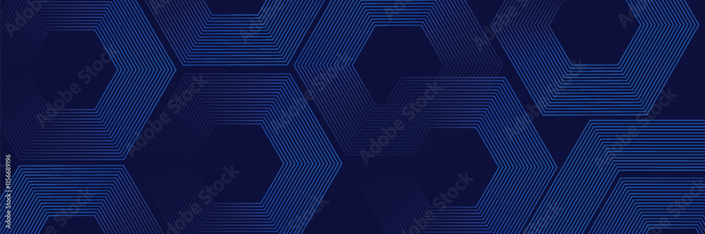Wall mural digital abstract background with hexagon lines on blue background. futuristic digital network line a