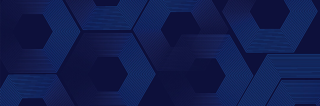 Digital abstract background with hexagon lines on blue background. Futuristic digital network line art design for poster, flyer, cover, website, banner