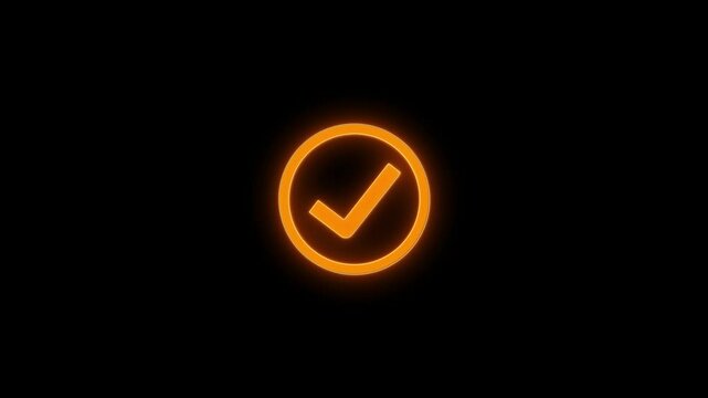 Futuristic neon lighting tick mark icon. Correct answer symbol check mark sign.yes icon and simple download icon animation.