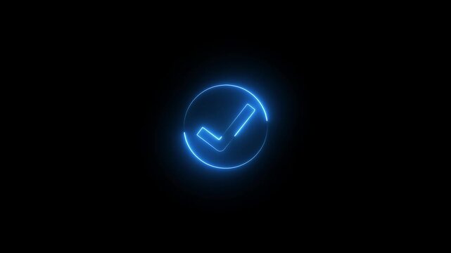 Futuristic neon lighting tick mark icon. Correct answer symbol check mark sign.yes icon and simple download icon animation.