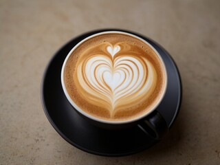Latte Art in a Black Cup of coffee 