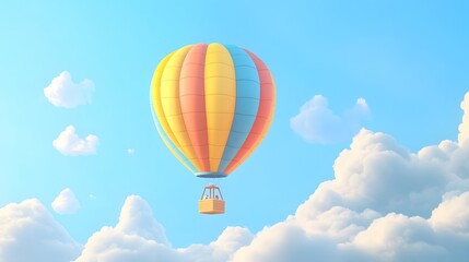 Fototapeta premium Colorful Hot Air Balloon Soaring Through Fluffy Clouds