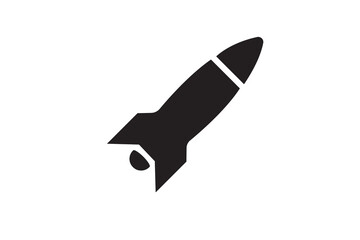A stylized black silhouette of a powerful rocket ship launching upward, perfect for conveying speed and startup success on white.