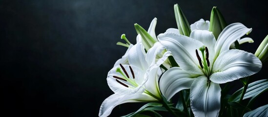 Close-up View of Beautiful White Lilies in Full A banner