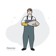 an illustration of a fisherman holding a fish