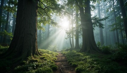 Obraz premium Misty Morning in an Enchanted Dense Forest