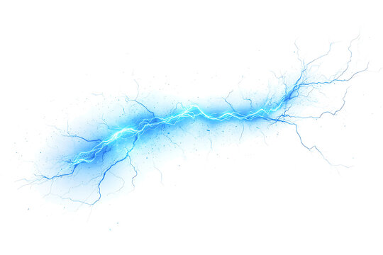 Electric blue lightning bolt illuminating isolate on PNG