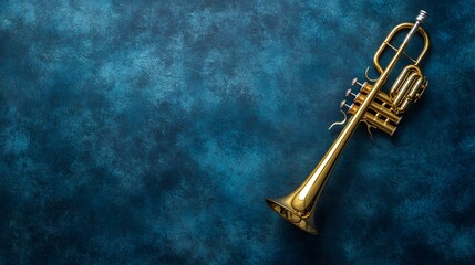 Golden Trumpet Rests on a Deep Blue Background