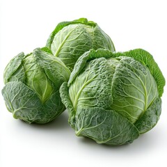 Three Fresh Green Cabbages on White Background
