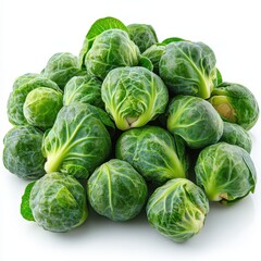Fototapeta premium Heap of Fresh Brussels Sprouts on White Background 
