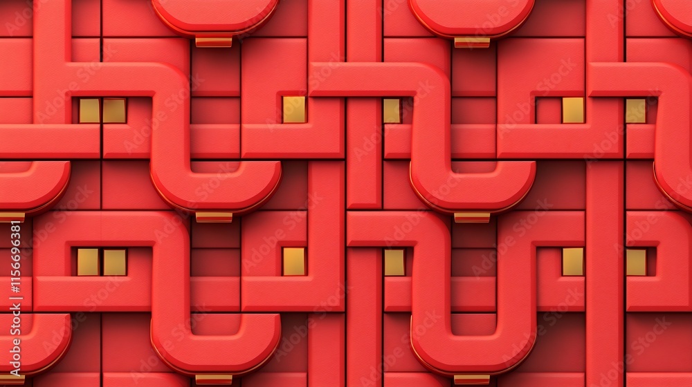Poster captivating abstract golden tael pattern on a minimalist red layout with a clean text friendly desig