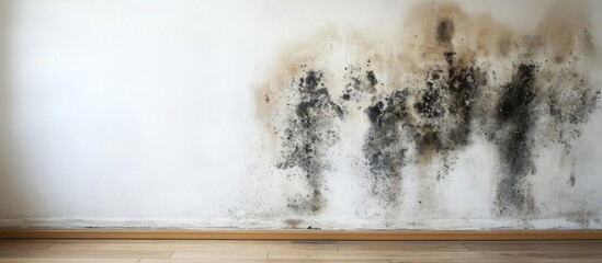 Dilapidated white wall with black mold and peeling