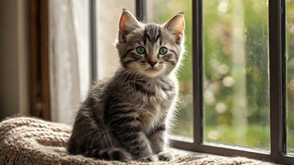 Adorable Gray Tabby Kitten on a Cozy Windowsill
