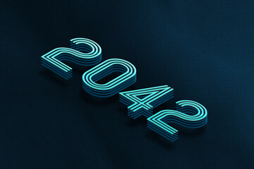 Blue Isometric layer 3d text effect of number 2042 on blue background.