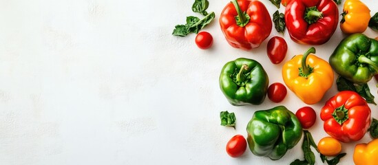 Colorful Assortment of Fresh Bell Peppers with Cherry Tomatoes Isolated on Bright White Background for Culinary Inspiration or Healthy Recipes