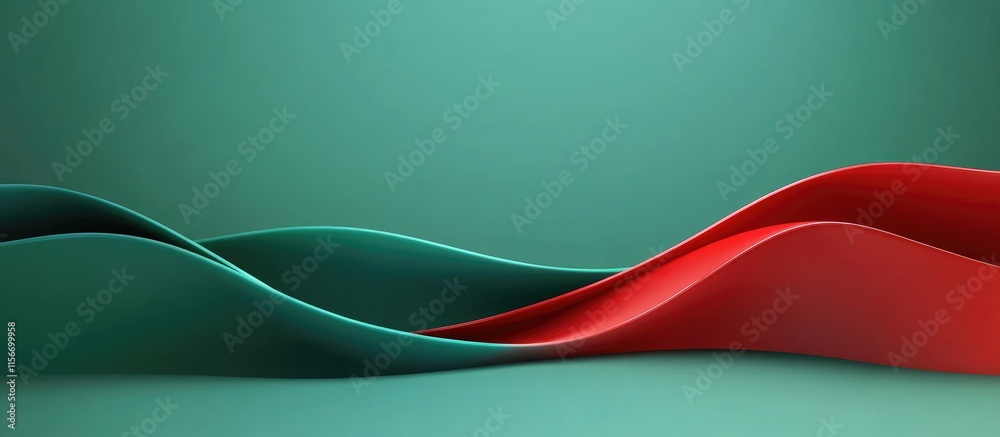 Poster Abstract Waves of Green and Red with Smooth Curves and Empty Space for Text in a Minimalist Background Design
