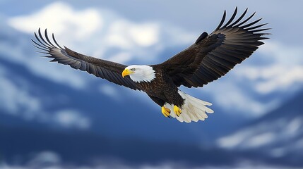Obraz premium Bald Eagle Soaring Against Mountain Background
