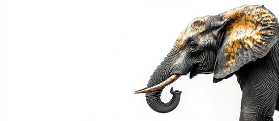 Obraz premium Elegant gold and black elephant silhouette on white background with ample space for text or marketing content