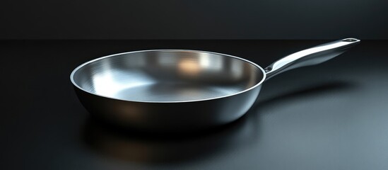 Stainless steel frying pan with a polished finish and ample empty space for custom text or branding