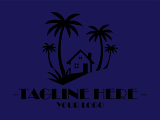 Naklejka premium Black house with palm trees design vektor, a unique and modern architecture concept for real estate, travel, and lifestyle content