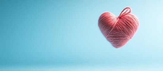 Floating heart-shaped wool ball with soft pastel background and empty space for romantic text or seasonal greeting.