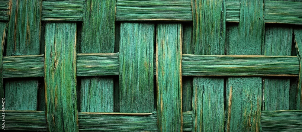 Poster green textured wicker background with abstract design and space for text or graphics