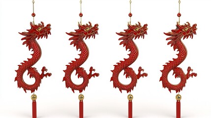 Elegant 3D of Abstract Chinese New Year Symbols Composition on Plain White Background with Editable Text Placeholder for Holiday Design and Decor