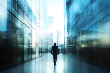 Businessman walking towards bright future in modern city