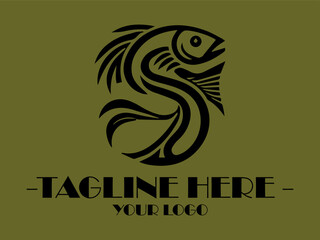 The symbol for the letter S Circular black fish design suitable for aquatic logos and vektor or branding. Versatile for various digital and print projects. Timeless simplicity