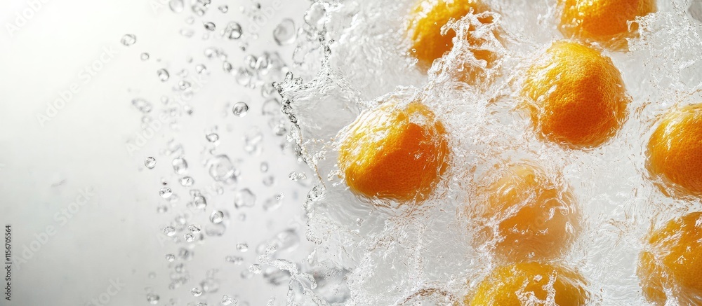 Poster citrus fruits splashing in water creating refreshing atmosphere with ample empty space for text and 