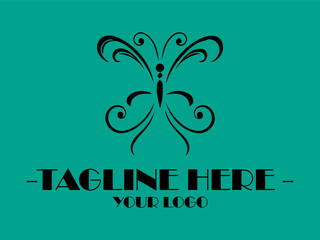 Teal background with black butterfly design for logo tagline and vektor. Suitable for branding, marketing materials, stationery, and social media posts