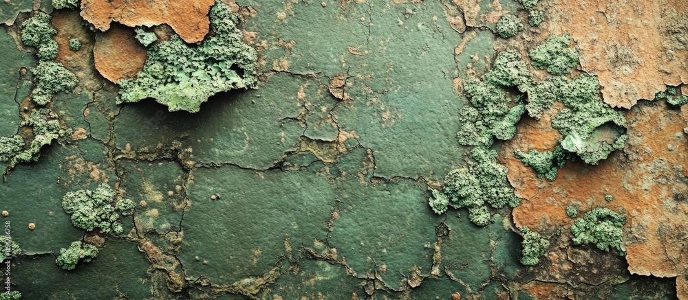 Poster abstract texture of green algae with brown patches on surface creating a natural background with emp